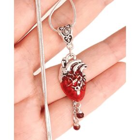 Anatomical Heart with two drops of blood Pendant Necklace with 18 inches silver plated chain for Halloween and other occasions (heart pendant)