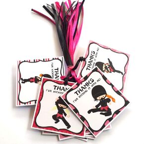 Ninja Girl Thank You Favor Tags by Adore By Nat - Girl Kid Martial Birthday Party Decoration Gift Tags - Set of 12