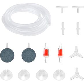 Aquarium Air Pump Accessories - 7 Feet Airline Tubing Standard with Air Stone Disc, Check Valves, Suction Cups and Connectors for Nano Air Pumps Small Buckets and Fish Tank