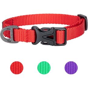 EXCELLENT ELITE SPANKER Classic Nylon Dog Collar Breathable Pet Collar with Buckle Adjustable for Small Dogs Cats Green Red Purple (Red)