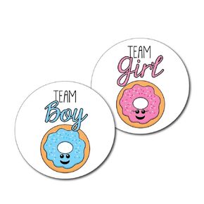 36 2.5 inch Donut Team Boy Girl Gender Reveal Party Stickers Pink Blue