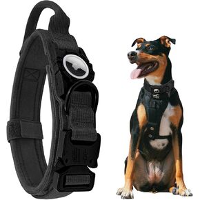 AirTag Dog Collar, Heavy Duty Dog Collar, Adjustable GPS Dog Collar Compatible with Apple AirTag, Dog Collar with AirTag Holder and Control Handle for Medium Large Dogs [ Black, L ]