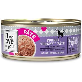 I AND LOVE AND YOU Wet Cat Food - Purrky Turkey Pâté - Turkey Recipe, Grain Free, Filler Free, 5.5oz Pack of 12 Cans
