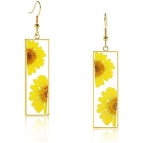 Pressed Flower Earrings Marigold Pressed Wildflower Earrings Real Flower Earrings Handmade Earrings Dry Flower Earrings Personalized Pressed Flower Earrings Handmade Unique Resin Earrings