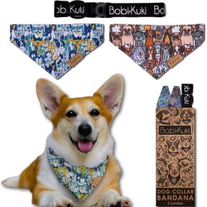 Slide-On Dog Bandana - 2 Pack Bandanas Set with Collar - Durable, Interchangeable, Pet Accessories for Large Dogs - Perfect for Parties, Outdoor & Daily Wear (Dog Party Design, Large)