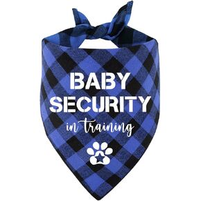 Funny Blue Plaid Cotton Pet Dog Bandana, Baby Security in Training Pregnancy Announcement Photo Prop Triangle Bibs Accessories for New Baby Shower Photograph Pet Dog Lovers Gift