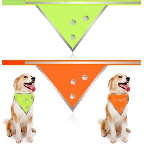 2 Pcs Reflective Dog Bandana Neon Orange Green High Visibility Dog Reflective Gear Dog Reflective Scarf Bib for Dog Camping Night Walking Off Leash Exploration Safety Accessories