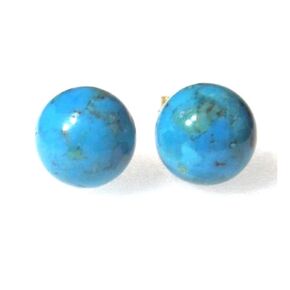 8mm Turquoise Round Ball Sphere Stud Earrings, Handmade December Birthstone Birthday Gift, 14K Gold Filled Posts Earrings