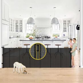 Reinforced 42" Tall x 130" Extra Wide Retractable Baby Gates Extra Tall Pet Gate for Wide Openings Long Dog gate with Rods to Prevent Crawling Through, Tall Dog Gates for Doorways Extra Wide, Black
