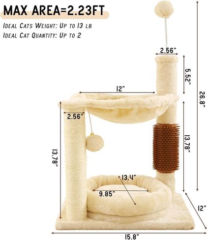 شجرة قطط مع لعبة برج قطط للقطط الداخلية مسكن قطة مع أداة تهذيب ذاتية عمود خدش للقطط مع سرير متعدد المستويات برج شجرة قطط أراجيح متدلية كرة مع مجثم قطيفة مبطن للقطط الصغيرة بيج in Kuwait