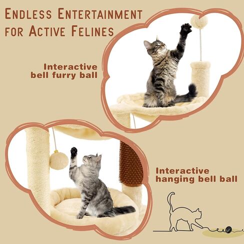شجرة قطط مع لعبة برج قطط للقطط الداخلية مسكن قطة مع أداة تهذيب ذاتية عمود خدش للقطط مع سرير متعدد المستويات برج شجرة قطط أراجيح متدلية كرة مع مجثم قطيفة مبطن للقطط الصغيرة بيج in Kuwait
