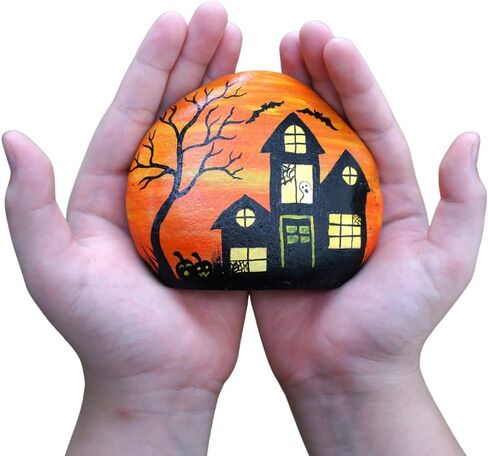 Haunted House hand painted rocks for indoor and outdoor use decor, Halloween Decorative, Large Size (4" x 5") in Saudi Arabia