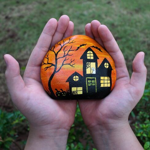 Haunted House hand painted rocks for indoor and outdoor use decor, Halloween Decorative, Large Size (4" x 5") in Saudi Arabia