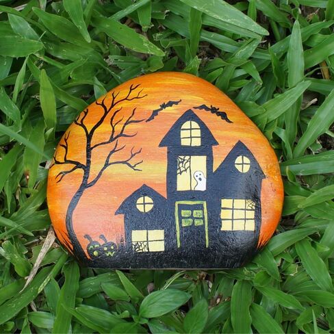 Haunted House hand painted rocks for indoor and outdoor use decor, Halloween Decorative, Large Size (4" x 5") in Saudi Arabia