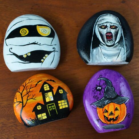 Haunted House hand painted rocks for indoor and outdoor use decor, Halloween Decorative, Large Size (4" x 5") in Saudi Arabia