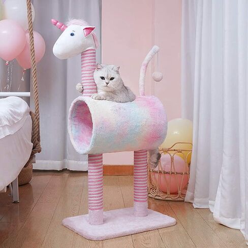 Tofern 41.3 inch Cat Tree Tower Unicorn Pink Cat Condos for Indoor Cats with Scratching Posts Plush Cute Kitten Activity Center Furniture Stable Large Cat Stand Climbing Tower Tall Pet Play House in Saudi Arabia