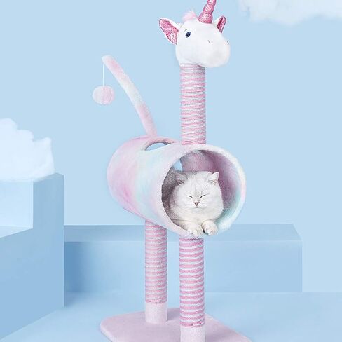 Tofern 41.3 inch Cat Tree Tower Unicorn Pink Cat Condos for Indoor Cats with Scratching Posts Plush Cute Kitten Activity Center Furniture Stable Large Cat Stand Climbing Tower Tall Pet Play House in Saudi Arabia