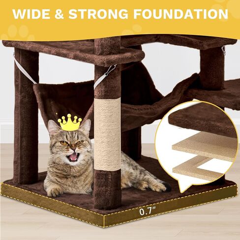 DWVO Tall Cat Tree for Indoor Cats, 75 inches Multi-Level Cat Tower with Sisal Scratching Posts & Ramp, Plush Perches, Hammock, Spacious Condos, Cat Activity Center for Kittens,Grey in Saudi Arabia