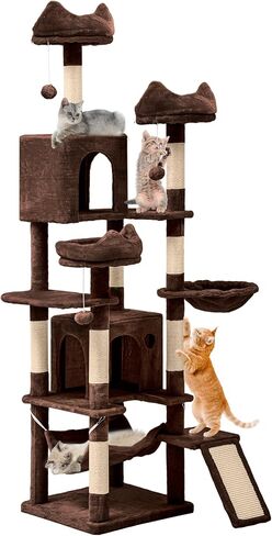 DWVO Tall Cat Tree for Indoor Cats, 75 inches Multi-Level Cat Tower with Sisal Scratching Posts & Ramp, Plush Perches, Hammock, Spacious Condos, Cat Activity Center for Kittens,Grey in Saudi Arabia