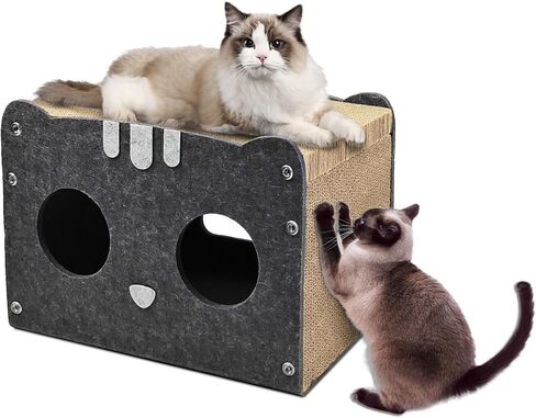 بيت القطط من الورق المقوى | صالة خدش القطط، بيت خدش القطط من الورق المقوى المموج مع 3 قطع من وسادات الخدش، عمود خدش للقطط مع فتحة للقطط الداخلية (15.5 بوصة طول × 9.6 بوصة عرض × 10.6 بوصة ارتفاع) in Kuwait