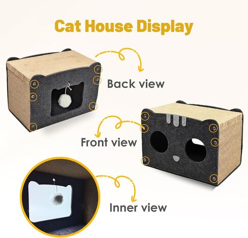 بيت القطط من الورق المقوى | صالة خدش القطط، بيت خدش القطط من الورق المقوى المموج مع 3 قطع من وسادات الخدش، عمود خدش للقطط مع فتحة للقطط الداخلية (15.5 بوصة طول × 9.6 بوصة عرض × 10.6 بوصة ارتفاع) in Kuwait