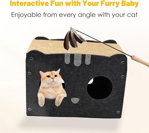 بيت القطط من الورق المقوى | صالة خدش القطط، بيت خدش القطط من الورق المقوى المموج مع 3 قطع من وسادات الخدش، عمود خدش للقطط مع فتحة للقطط الداخلية (15.5 بوصة طول × 9.6 بوصة عرض × 10.6 بوصة ارتفاع) in Kuwait