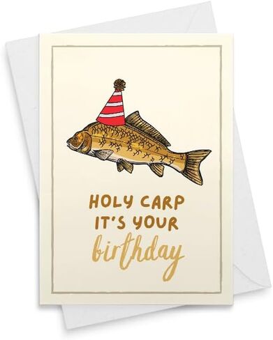 Holy Carp It's Your Birthday - Fun Birthday Card Pun - Birthday Card for Him - A2 Greeting Card - Recycled Card - Fishing Carp [01017] in Saudi Arabia