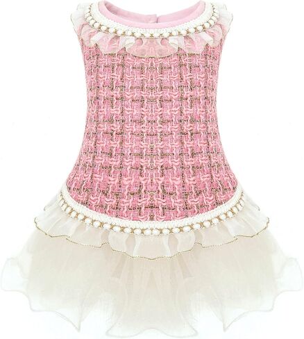 Elegant Dog Plaid Tulle Dress Puppy Skirts Cat Outfits Pet Winter Apparel Clothes for Small Medium Dogs Girl Costume Doggie Birthday Wedding Party Gown (Pink, XL) in Saudi Arabia