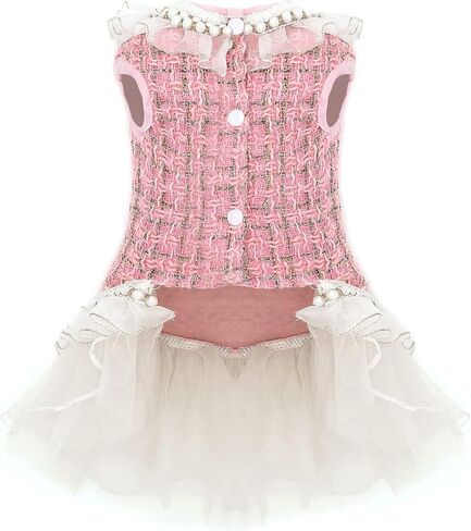 Elegant Dog Plaid Tulle Dress Puppy Skirts Cat Outfits Pet Winter Apparel Clothes for Small Medium Dogs Girl Costume Doggie Birthday Wedding Party Gown (Pink, XL) in Saudi Arabia