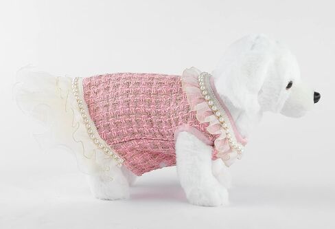 Elegant Dog Plaid Tulle Dress Puppy Skirts Cat Outfits Pet Winter Apparel Clothes for Small Medium Dogs Girl Costume Doggie Birthday Wedding Party Gown (Pink, XL) in Saudi Arabia