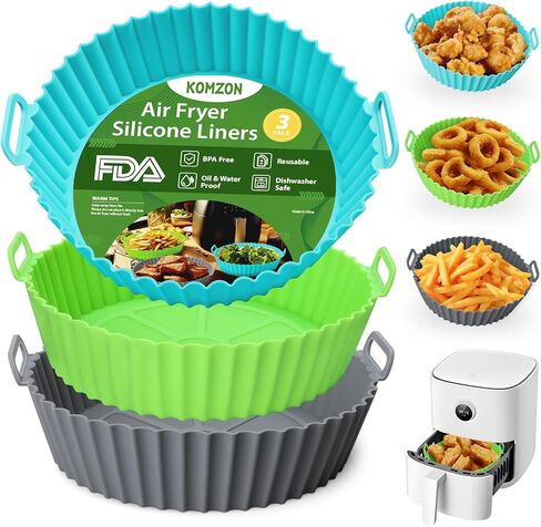3 Pack Air Fryer Silicone Liners, 8Inch Airfryer Liners, Silicone Air Fryer Basket Liners, Reusable Food Grade Air Fryer Pots Oven Liner Baking Tray, Air Fryer Silicone Mat Accessories Kitchen in Saudi Arabia