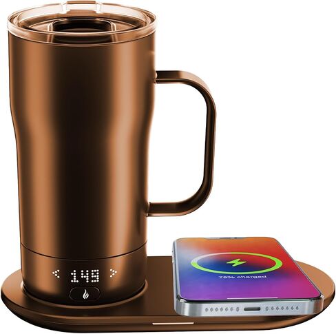 Smart Self Heating Coffee Mug 18 Oz Temperature Control Heated Coffee Mug App Controlled Warmer Mug 5-10 Hour LED Display Keep Coffee Hot All Day Fast Wireless Charger Base Orange in Saudi Arabia