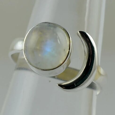 Navya Craft Moonstone Ring, Sterling Silver Crescent Moon Ring for Women, Handmade Adjustable Promise Ring, Natural Rainbow Moonstone Gemstone Jewelry, June Birthstone Gift for her (7) in Saudi Arabia