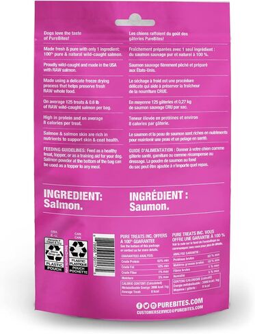 PureBites Salmon Freeze Dried Dog Treats, 1 Ingredient, Made in USA, 2.47oz in Saudi Arabia