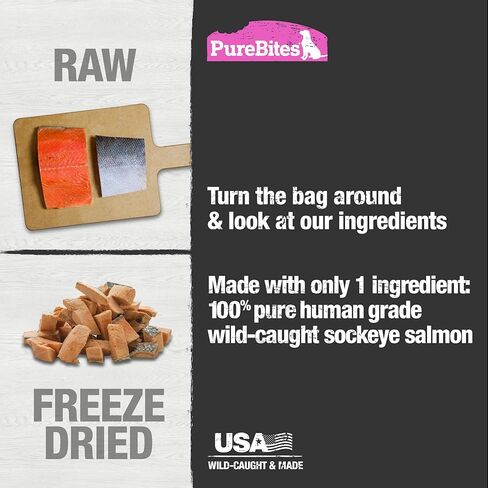 PureBites Salmon Freeze Dried Dog Treats, 1 Ingredient, Made in USA, 2.47oz in Saudi Arabia