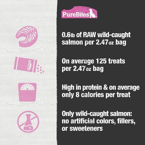 PureBites Salmon Freeze Dried Dog Treats, 1 Ingredient, Made in USA, 2.47oz in Saudi Arabia