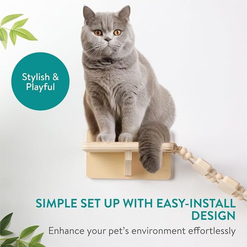 Navaris Wall Mounted Cat Bridge - Rope Bridge Walkway with 2 Large Connector Cat Shelves - Cat Accessories for Indoor Cats - Pine Wall Furniture Cat Shelf Steps in Saudi Arabia