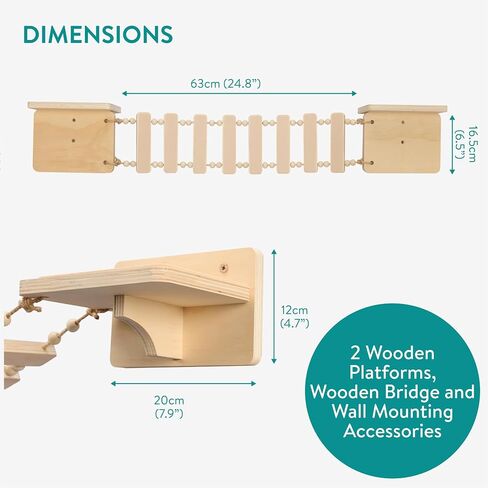 Navaris Wall Mounted Cat Bridge - Rope Bridge Walkway with 2 Large Connector Cat Shelves - Cat Accessories for Indoor Cats - Pine Wall Furniture Cat Shelf Steps in Saudi Arabia