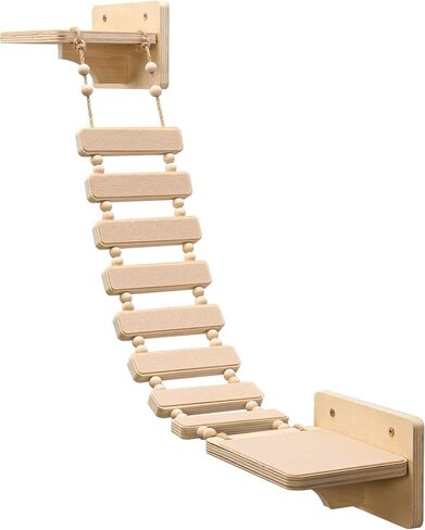 Navaris Wall Mounted Cat Bridge - Rope Bridge Walkway with 2 Large Connector Cat Shelves - Cat Accessories for Indoor Cats - Pine Wall Furniture Cat Shelf Steps in Saudi Arabia