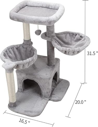 MIAO PAW Cat Tree Cat Tower for Indoor Cats,Cat Tree Two Hammocks with Scratching Post, Cat Tree for Large Medium Small Cat with Dangling Ball, Cat Tree Stand for Kittens, Cat Activity Tower,Grey in Saudi Arabia