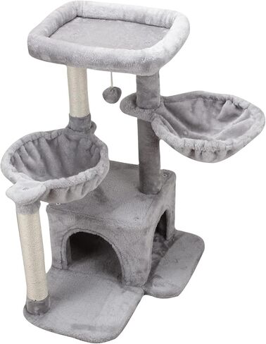 MIAO PAW Cat Tree Cat Tower for Indoor Cats,Cat Tree Two Hammocks with Scratching Post, Cat Tree for Large Medium Small Cat with Dangling Ball, Cat Tree Stand for Kittens, Cat Activity Tower,Grey in Saudi Arabia