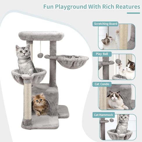 MIAO PAW Cat Tree Cat Tower for Indoor Cats,Cat Tree Two Hammocks with Scratching Post, Cat Tree for Large Medium Small Cat with Dangling Ball, Cat Tree Stand for Kittens, Cat Activity Tower,Grey in Saudi Arabia