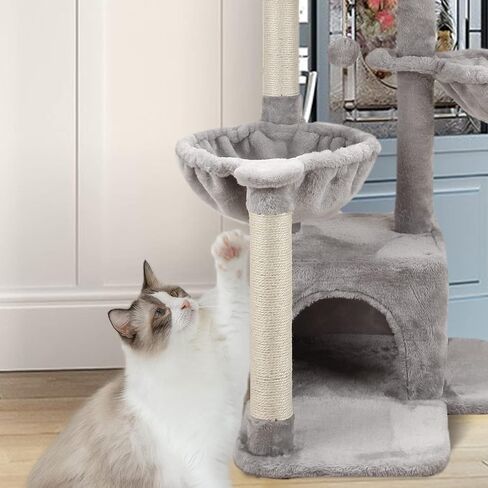 MIAO PAW Cat Tree Cat Tower for Indoor Cats,Cat Tree Two Hammocks with Scratching Post, Cat Tree for Large Medium Small Cat with Dangling Ball, Cat Tree Stand for Kittens, Cat Activity Tower,Grey in Saudi Arabia