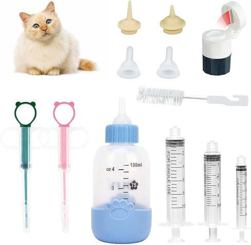 Nursing Bottle Kit, Includes Puppy and Kitten Bottle, Solid Pet Pill Shooters, Liquid Syringes and Pill Grinder, for Feeding Small Pets That Need Hand Feeding Milk, Water and Pills, Easy and Durable in Kuwait