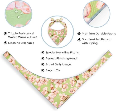 Dog Bandana 2 Pack, Peaches and Dots Set Georgia Peach, Pet Friendly Design, Hair and Water Resistant, Adjustable Dog Scarf for Medium Boy Girl Dog in Saudi Arabia