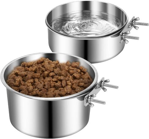 وعاء الكلب لقفص 2 حزم، الفولاذ المقاوم للصدأ الحيوانات الأليفة الكلب القط الغذاء وعاء الماء لبيت الكلب، قفص، قفص، المسمار على تغذية الحيوانات الأليفة للحيوانات الأليفة المتوسطة والكبيرة in Kuwait