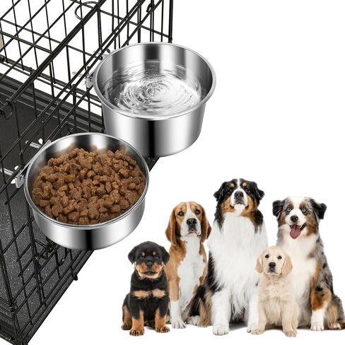 وعاء الكلب لقفص 2 حزم، الفولاذ المقاوم للصدأ الحيوانات الأليفة الكلب القط الغذاء وعاء الماء لبيت الكلب، قفص، قفص، المسمار على تغذية الحيوانات الأليفة للحيوانات الأليفة المتوسطة والكبيرة in Kuwait