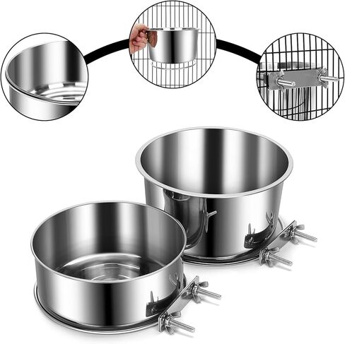 وعاء الكلب لقفص 2 حزم، الفولاذ المقاوم للصدأ الحيوانات الأليفة الكلب القط الغذاء وعاء الماء لبيت الكلب، قفص، قفص، المسمار على تغذية الحيوانات الأليفة للحيوانات الأليفة المتوسطة والكبيرة in Kuwait