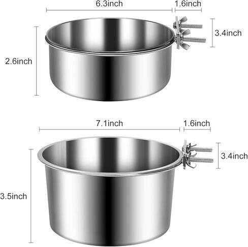 وعاء الكلب لقفص 2 حزم، الفولاذ المقاوم للصدأ الحيوانات الأليفة الكلب القط الغذاء وعاء الماء لبيت الكلب، قفص، قفص، المسمار على تغذية الحيوانات الأليفة للحيوانات الأليفة المتوسطة والكبيرة in Kuwait