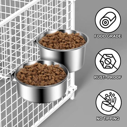 وعاء الكلب لقفص 2 حزم، الفولاذ المقاوم للصدأ الحيوانات الأليفة الكلب القط الغذاء وعاء الماء لبيت الكلب، قفص، قفص، المسمار على تغذية الحيوانات الأليفة للحيوانات الأليفة المتوسطة والكبيرة in Kuwait